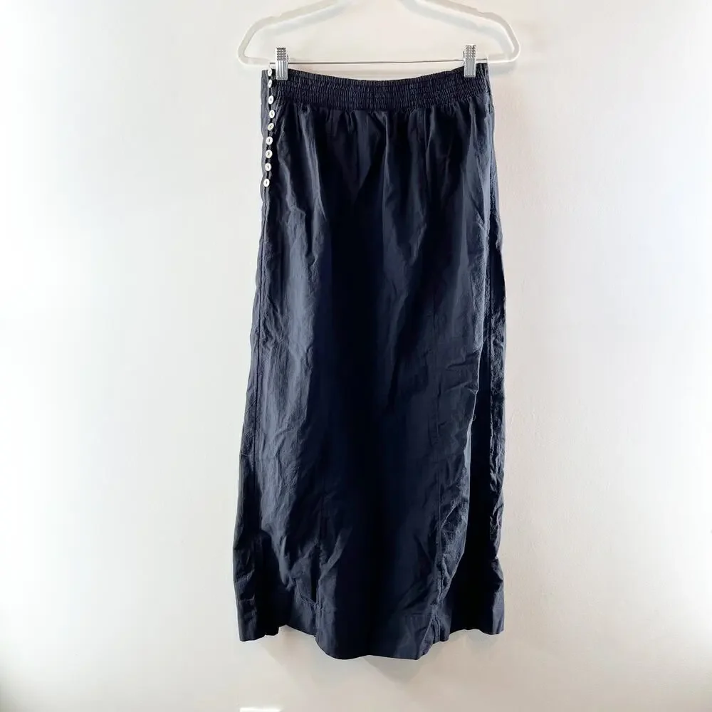 Free People Cotton High Slit Side Buttons Maxi Skirt Black Large